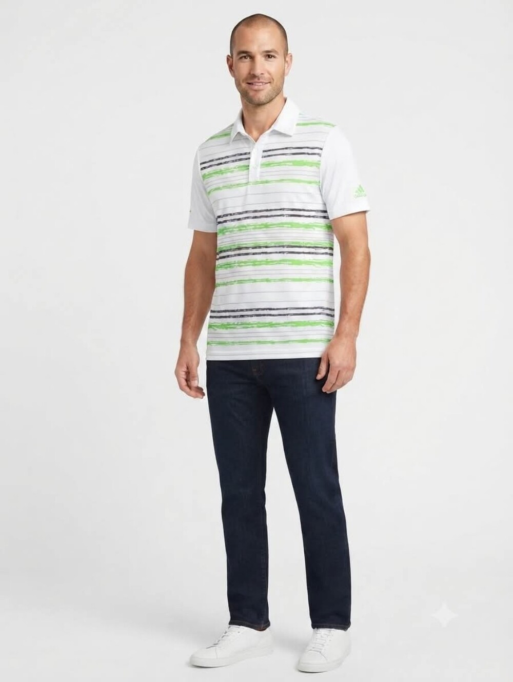 Head Polo White/Green/Blue Stripe Size Small